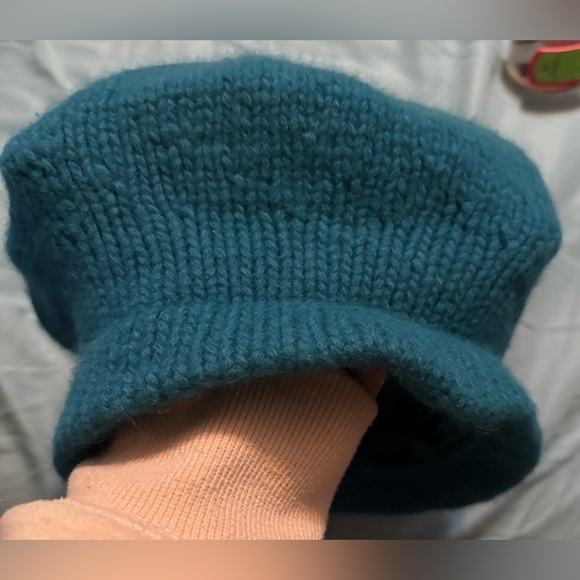 Carolina Amato Angora Wool Blend Beret Hat In Teal Blue - Picture 4 of 6